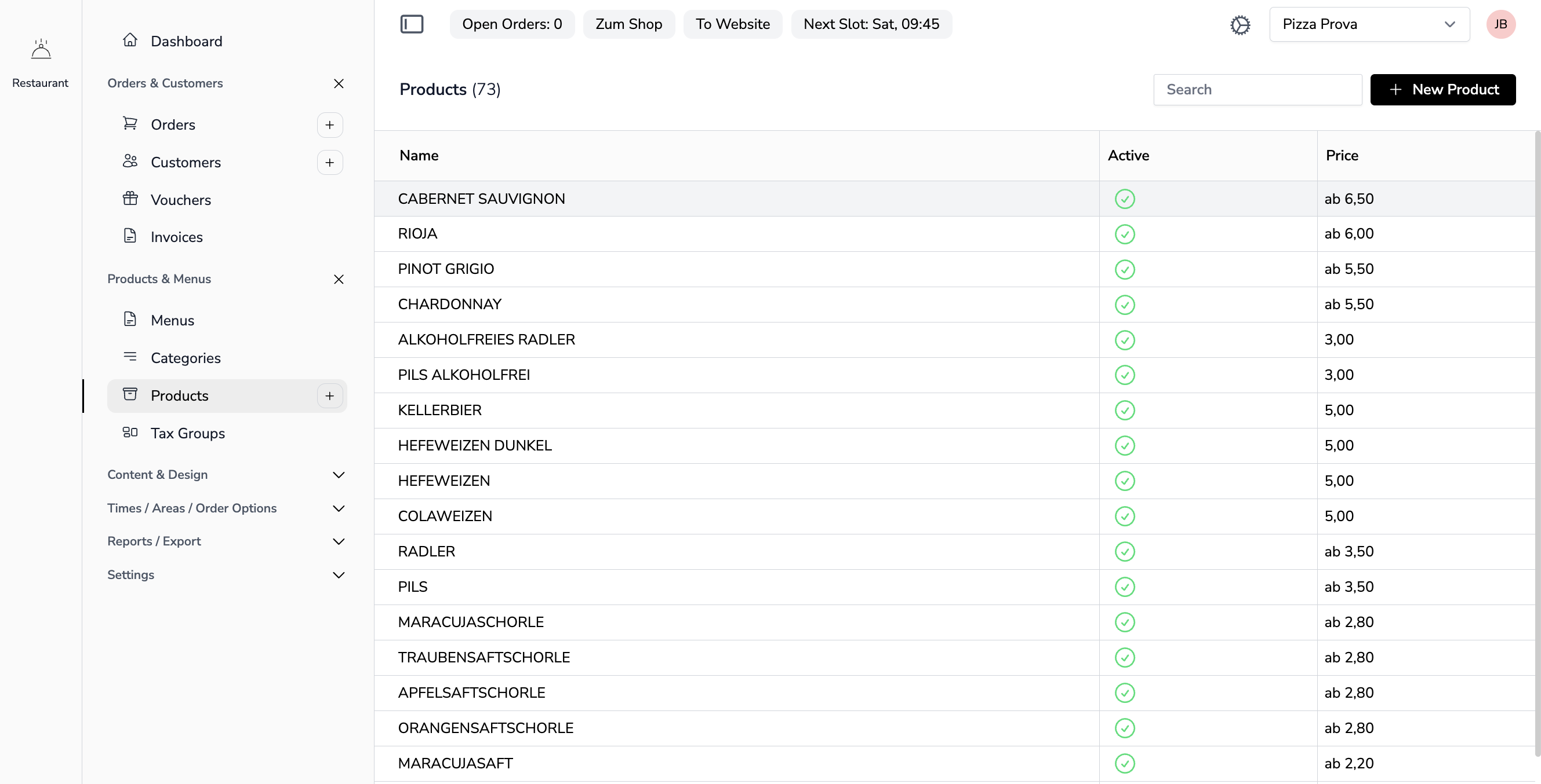 Data table example showing customer list